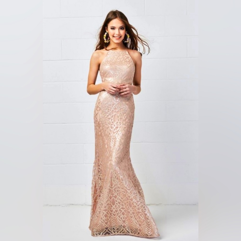 Wtoo 651 Latte Rose Gold Talisa Sequin Dress Size 10